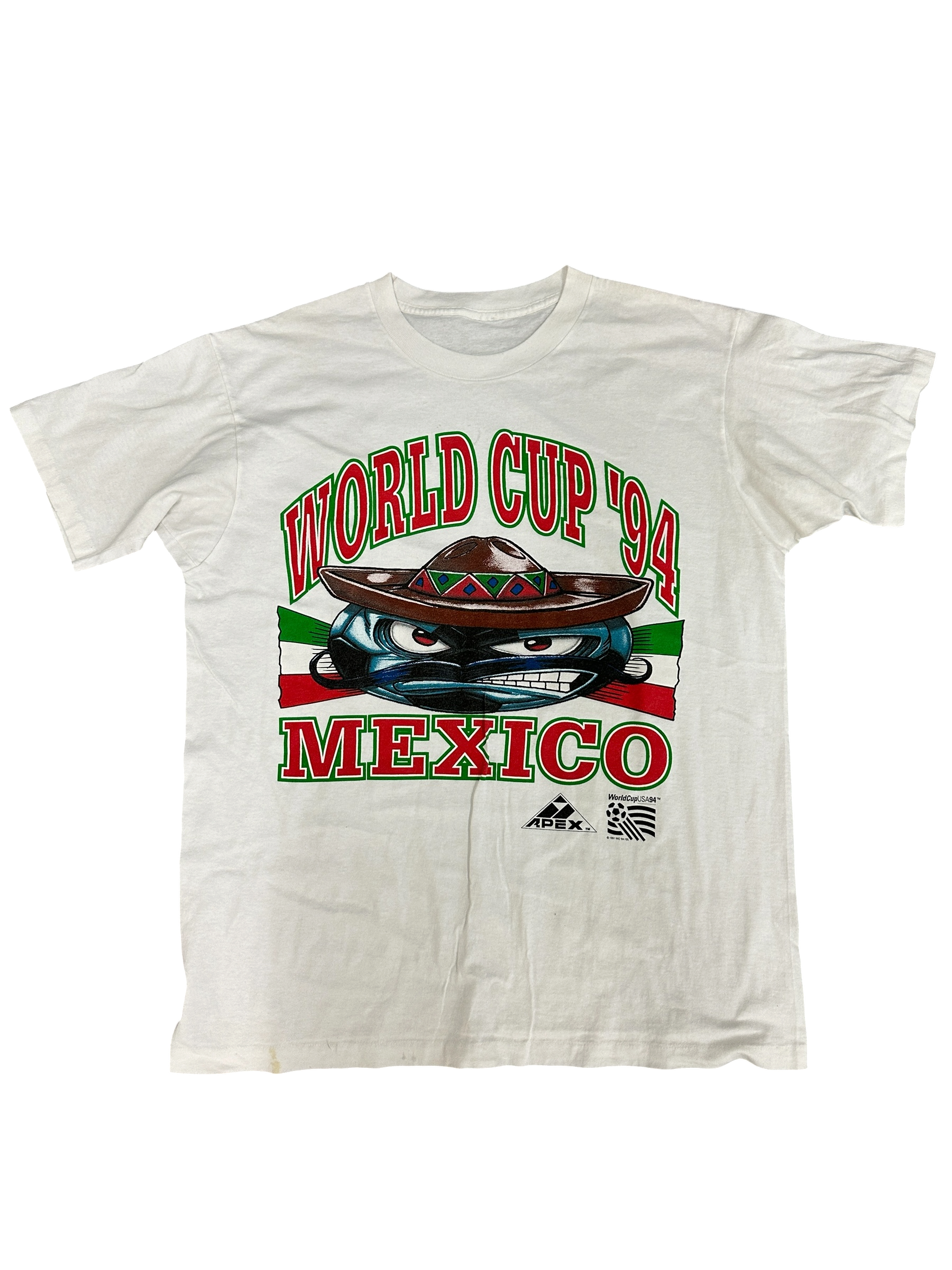 Vintage Mexico Sombrero Soccer Ball World Cup Tee 1994 White Tee