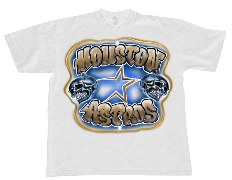 Houston Gold Star Skulls White Tee