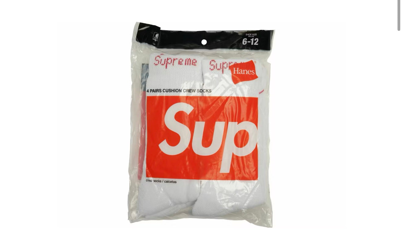 Supreme Hanes Crew Socks (4 Packs) - White